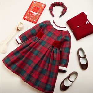 Pepa London Grosvenor Tartan Lace Detail Velvet Bow Dress in Red